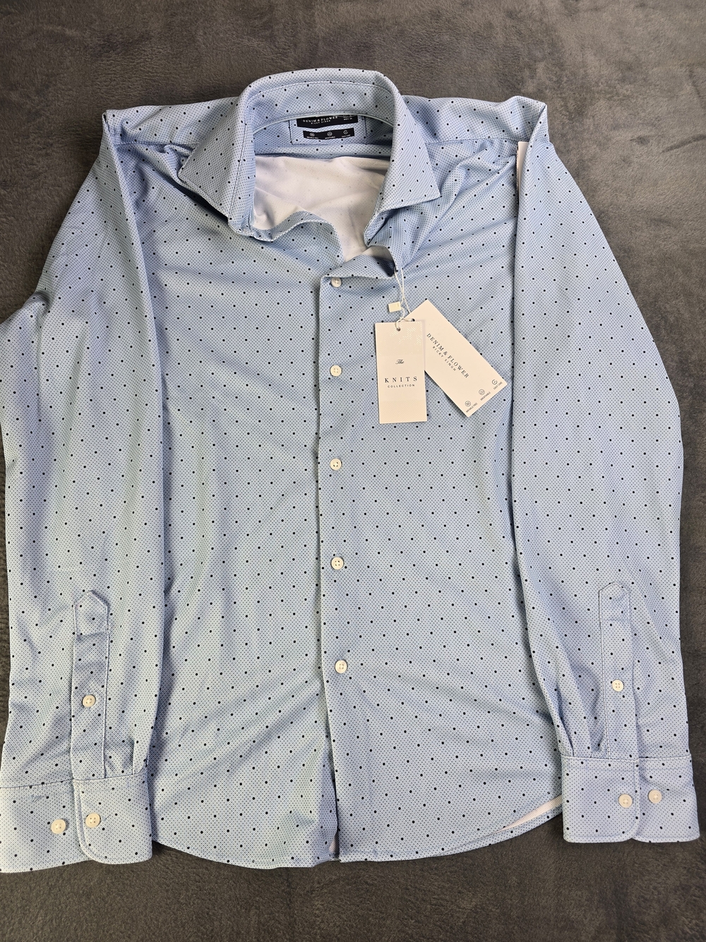 Denim & Flower Ricky Singh Knits Blue Polka Dot Knit Button-Up Shirt S
